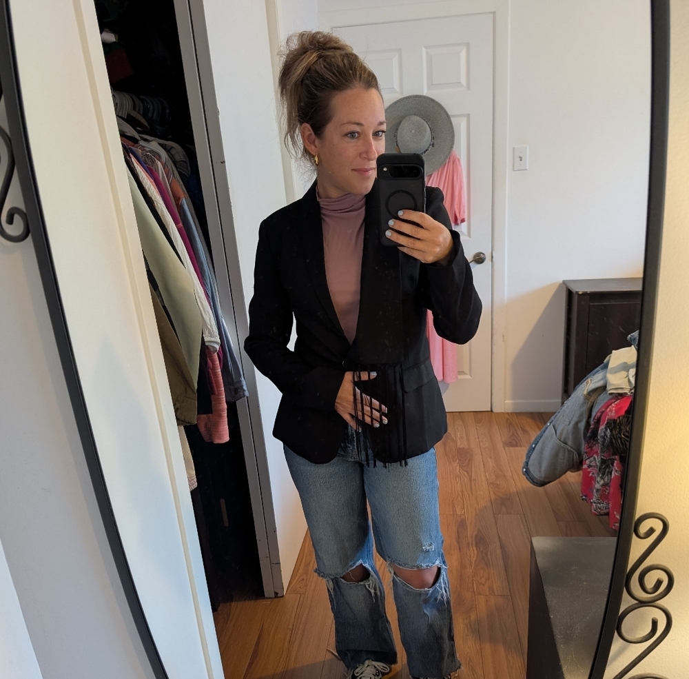 Women's Black Blazer With Fringes